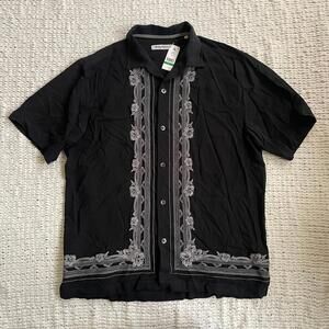 Men's New Tommy Bahama Black Silk Hawaiian Shirt - Size Large